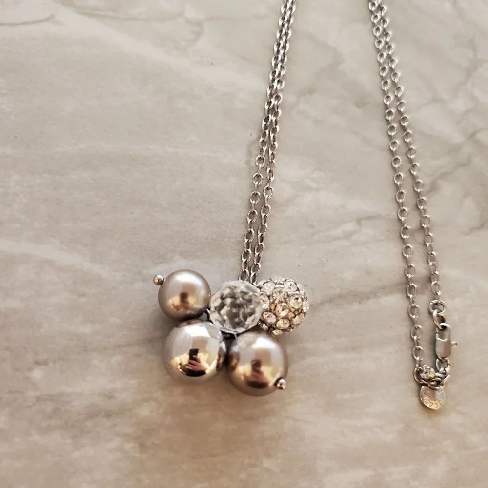 💖 J.Crew Rhinestone Crystal Pave Cluster Ball Beaded Pendant Necklace 💖